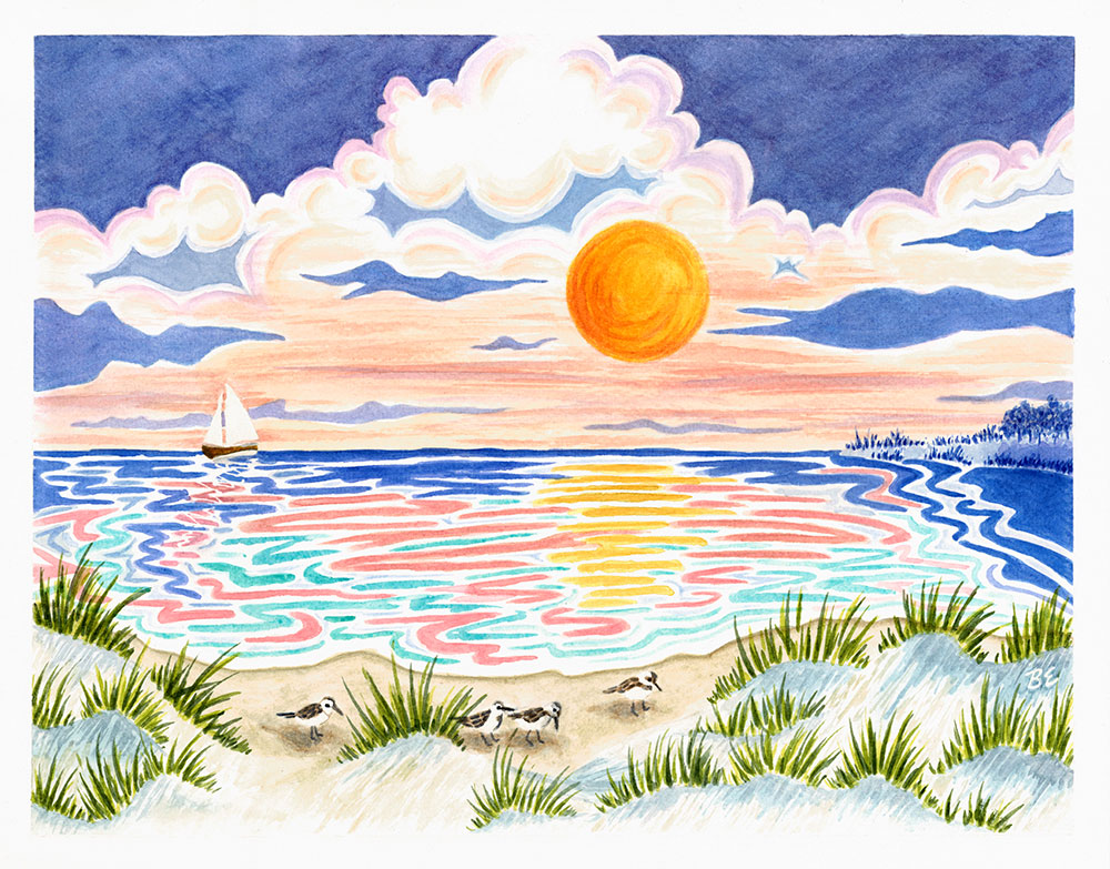 Beach Sunset with Birds
