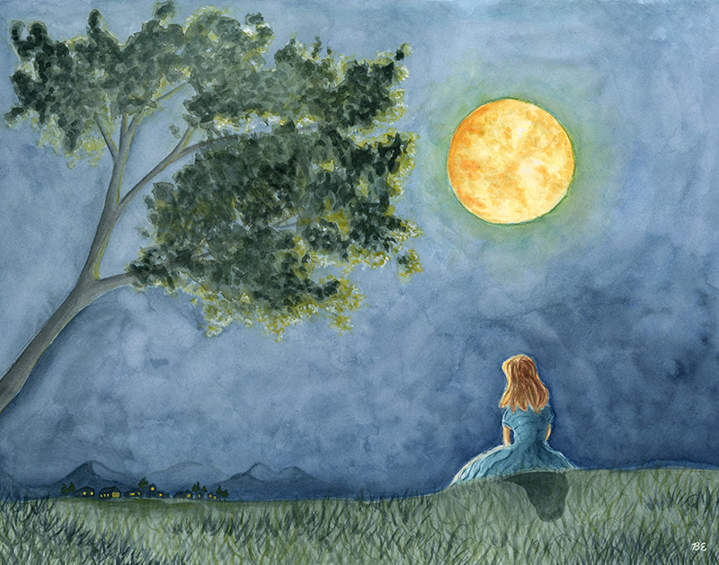 Alone with the Moon Print
