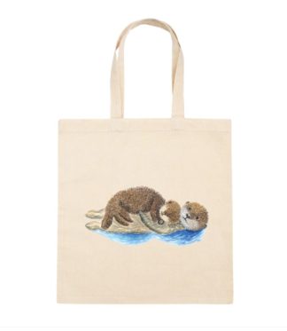Mom & Baby Otters Canvas Tote Bag