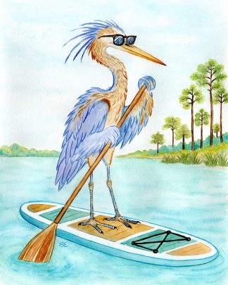 Blue Heron Paddleboarding Print